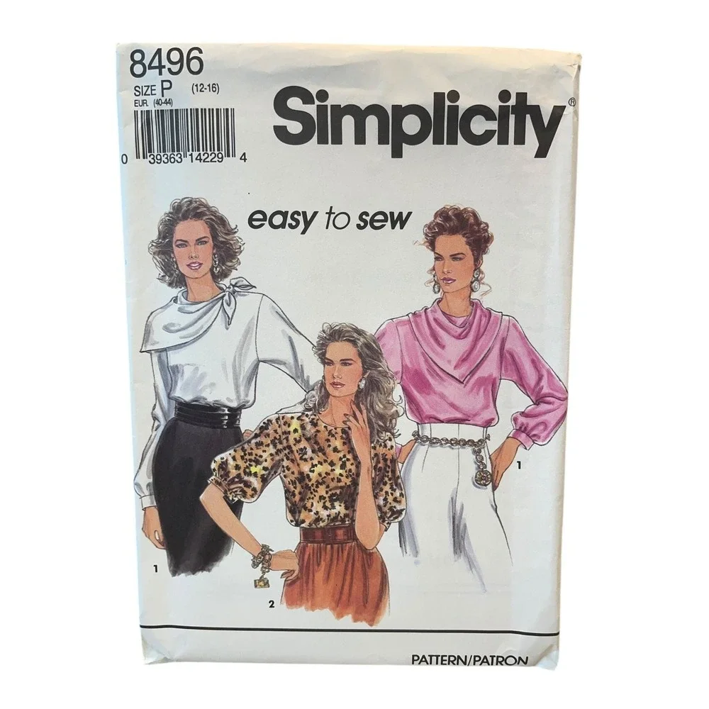 Simplicity 8496 Women's Blouse & Scarf Size 12-16 1980s Sewing Pattern